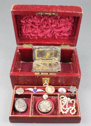 A Victorian silver brooch and minor silver jewellery contained in a Moroccan silver jewellery box 