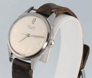A 1960's gentleman's steel cased Poljot wristwatch, the dial inscribed Made in USSR, on a leather strap 