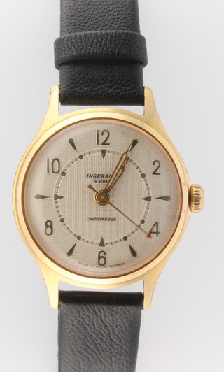 A gentlemans gilt cased Ingersoll wrist watch with red tipped seconds hand, inscribed Made in Great Britain