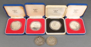 4 silver commemorative crowns, boxed, 116 grams, 2 crowns 1889 and 1896, together with a collection of 1977 Silver Jubilee crowns and other minor coins 
