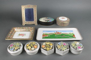 A Wedgwood Clio pattern rectangular dish decorated with flowers 8", a ditto circular pot and cover, 6 similar boxes, a photograph frame and tray 