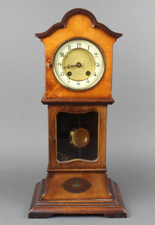 An Edwardian miniature longcase clock, the  4" circular dial with Arabic numeral, contained in an arch shaped walnut case raised on bracket feet 18"h 