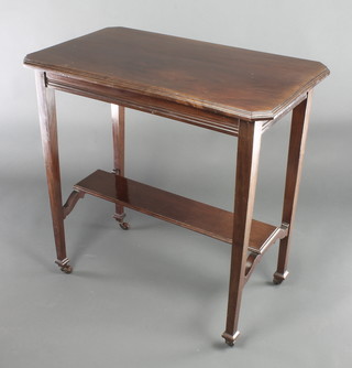 An Edwardian rectangular mahogany 2 tier occasional table, raised on square tapered supports with undertier 30"h x 29 1/2"w x 17 1/2"d 