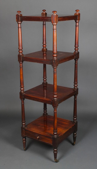 A Regency square mahogany 4 tier what-not on turned and block supports, the base fitted a dummy drawer 61"h x 18"w x 18"d 