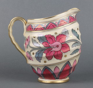 A 1930's Crown Ducal Charlotte Rhead style ribbed jug with floral decoration no.289/6778 6 1/4" 