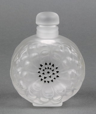A modern Lalique frosted glass scent bottle in the form of a chrysanthemum, etched mark Lalique France 3 1/2" 