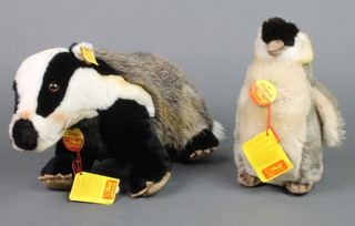 A Steiff figure of a penguin 8" and ditto badger 12" 