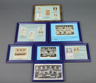 Gallaher Ltd cigarette cards - 3 framed cigarette cards Star Trio of 1928 - 1929, Ogdens - 5 framed cigarette cards 1933-1947 Football Characters, 2 framed cigarette cards Tommy Clay and 4 various printed group photographs of Leicester City Football Club 1922, 29-30, 37-38 and 38-39