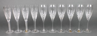 Four Stuart Crystal champagne flutes and 6 Royal Doulton ditto 