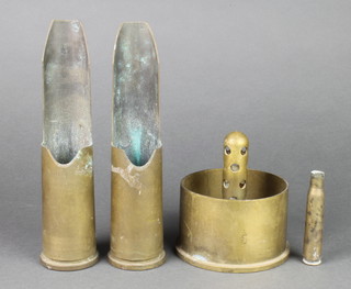 2 Trench Art vases formed from shells an ashtray and a cartridge