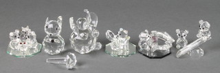 A Swarovski figure of a seated kitten 1", 6 other crystal animals