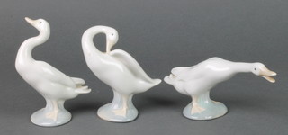 Three Lladro figures of geese 5", 4" and 3" 