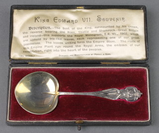 An Edwardian presentation silver King Edward VII souvenir spoon in fitted case, Sheffield 1901 