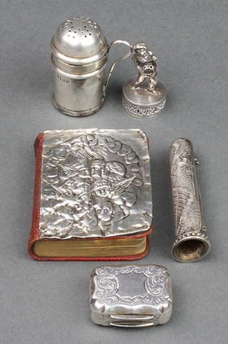 A miniature silver shaker Birmingham 1904 1 1/4" and 4 other items