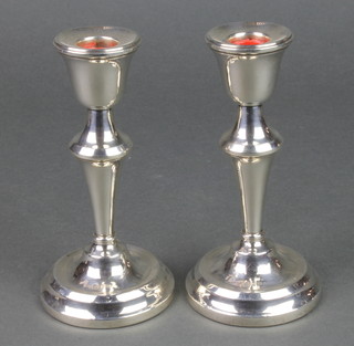 A pair of silver tapered stem candlesticks Birmingham 1956 6" 