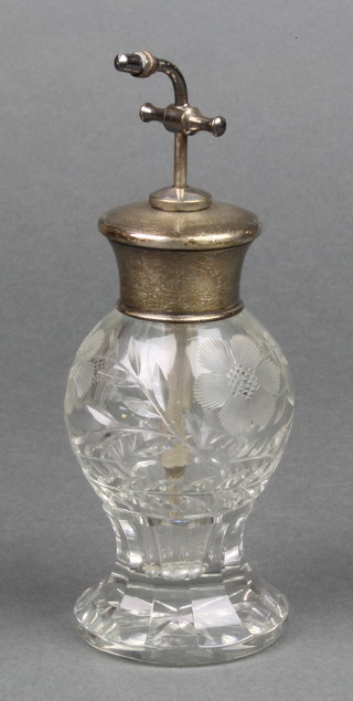 A cut glass baluster atomiser with sterling silver mounts 