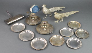 A pair of silver plated chamber sticks and minor plated items 