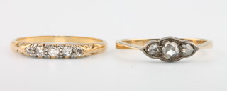 An 18ct yellow gold 3 stone diamond ring size N and an 18ct 5 stone diamond ring size N 