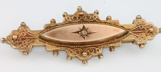 A 9ct rose diamond bar brooch and a rose gold gem set ditto 