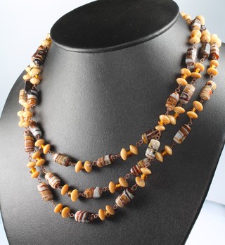 A hardstone and stained bone necklace