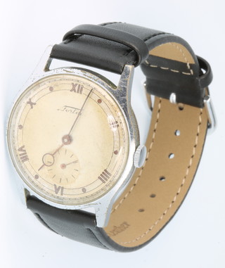 A gentleman's chromium cased Fortis mechanical wristwatch with seconds at 6 o'clock on a leather strap, a Magnat Prima ditto