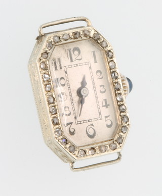 A lady's Art Deco platinum and gold diamond set octagonal wristwatch with sapphire set winder 