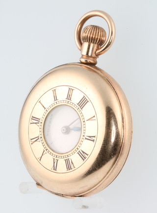 A lady's gilt cased enamelled half hunter pocket watch, the dial inscribed Waltham with seconds at 6 o'clock 