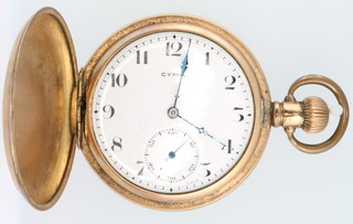 A gilt cased fob watch with champagne dial, 3 other pocket watches and a gilt Albert 