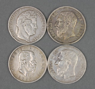 A Leopold II 1868 5 franc  and 3 others 