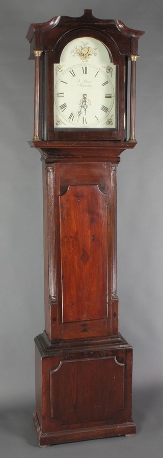 D Shaw of Leicester, an 18th Century 30 hour longcase clock with plate movement,  the 12" arch painted dial painted floral spandrels, contained in an associated pine and oak case 86"h 