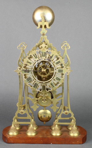 A 19th Century style fusee skeleton clock striking on bell, with 8" pierced brass dial 