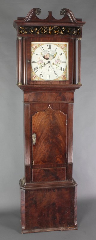 Lister of Halifax, an 18th Century 8 day striking longcase clock, the 14" square  painted dial with  phases of the moon and minute indicator, contained in a mahogany case with broad door 85" 