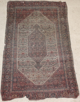 A white and pink ground Persian carpet with diamond shaped lozenge to the centre within multi-row border, heavily worn, 78" x 47" 