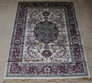 A contemporary Belgian cotton white and red ground Tabriz style rug 107" x 79" 
