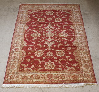 A contemporary Belgian cotton brown and gold ground Heriz style rug 88" x 79" 