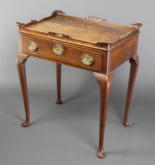 A 19th Century Georgian style rectangular oak silver table, fitted a drawer, raised on cabriole supports 30"h x 27"w x 18"d 