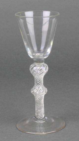 A 19th Century glass cordial with bulbous air twist stem 6 1/2" 