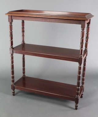 A rectangular Victorian mahogany 3 tier buffet/what-not on turned supports 40"h x 35"w x 15"d 