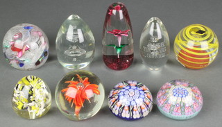 A modern Millefiori paperweight 3" and 8 others