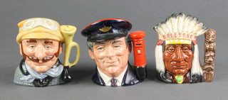 3 Royal Doulton character jugs - Veteran Motorist D6637 4", North American Indian D6614 4" and The Postman D6801 4" 

