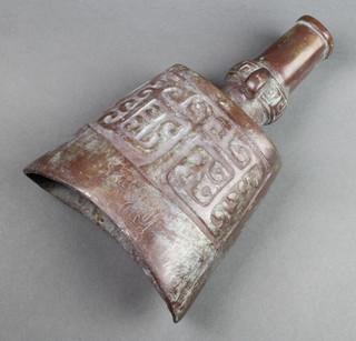 A "Chinese" verdigris bronze bottle shaped bell 9" 