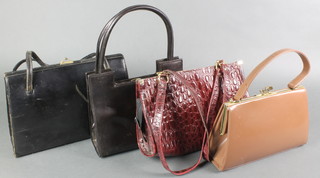 Garfields of London, a black leather handbag together with 3 other vintage handbags