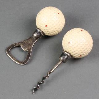 Of golfing interest, a novelty Crown Cork bottle opener, the terminal in the form of a golf ball together with a ditto corkscrew 

