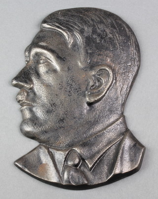A reproduction cast iron head and shoulders portrait plaque of Adolf Hitler 8"  