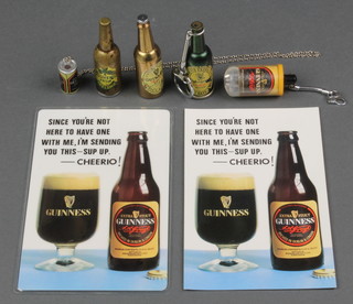 A Guinness novelty advertising Crown Cork bottle opener in the form of a bottle of Guinness 2", 2 ditto lighters, a torch and a pen in the form of a bottle of Guinness and 3 Guinness postcards 