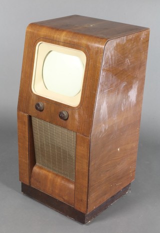 A His Master's Voice model 1808 television receiver, serial number 4868, screen 9", contained in a shaped walnut case 