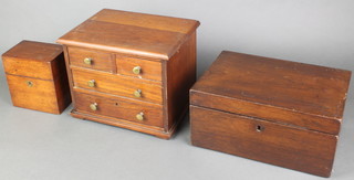 A 19th Century rectangular mahogany "apprentice chest" of 2 short and 3 long drawers with brass handles 8 1/2"h x 11"w x 8 1/2"d,  a rosewood trinket box with hinged lid 6"h x 12"w x 8"d, together with a 19th Century rectangular mahogany box with brass shield shaped escutcheon 6"h x 5 1/2"w x 4"d  