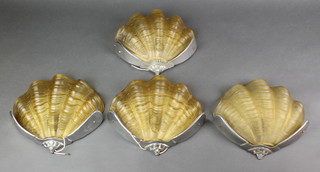 A set of 4 Art Deco chrome and amber glass scallop shaped uplighters 7" x 9" 