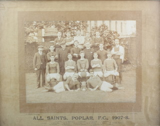 Of football interest, a black and white group photograph of All Saints Poplar Football Club 1907-1908 8" x 11" 