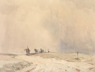 W Hyams, watercolour, study of a working cart, horses and figures, signed 10" x 13" 